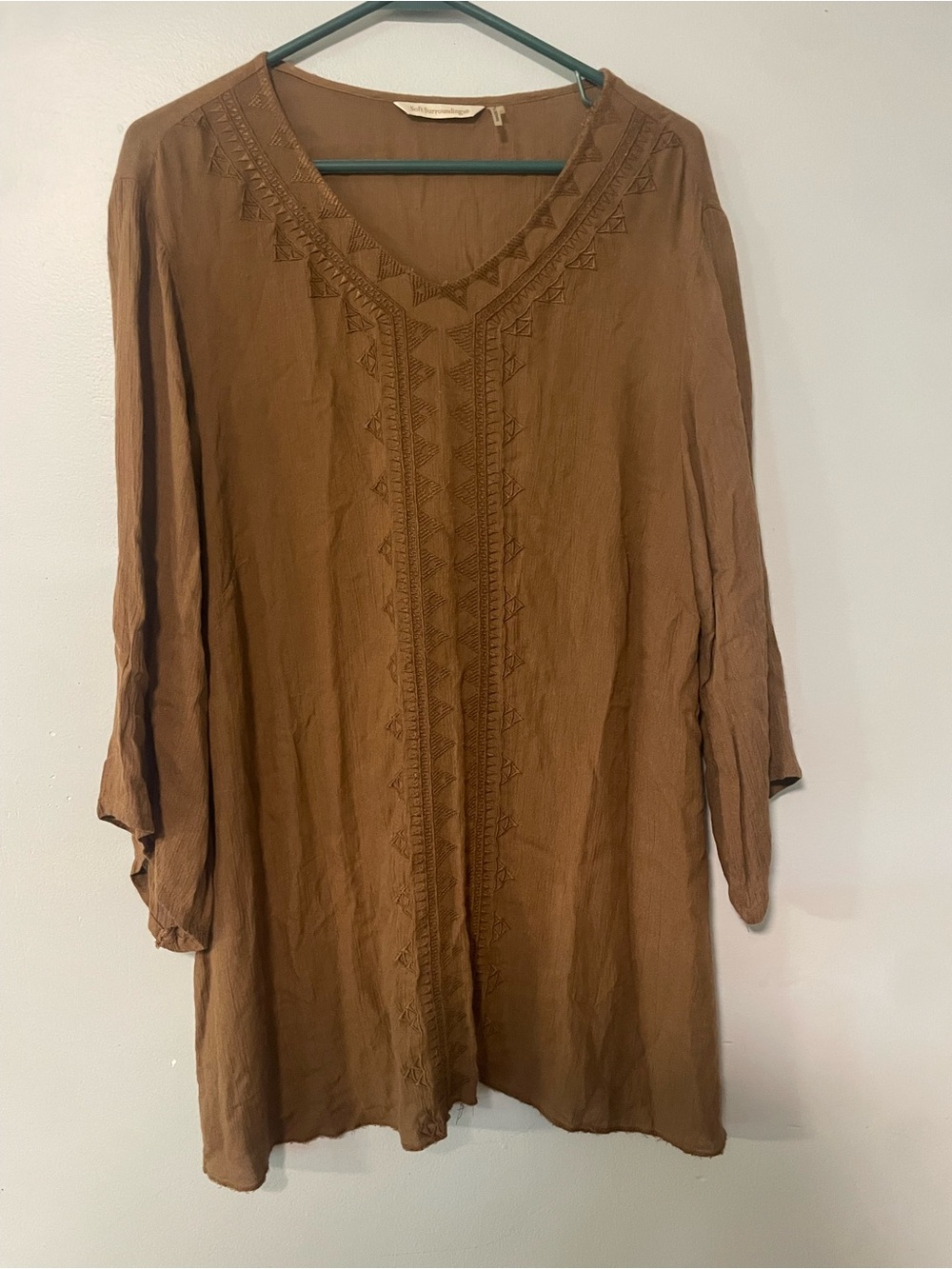 Soft Surroundings Brown Embroidered V-Neck Tunic